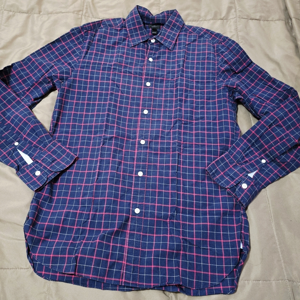Mens J.Crew Plaid Button Down Red Blue